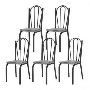 Kit 05 Cadeiras Tubular Preto Fosco 121 Assento Platina Plat