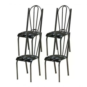 Kit 04 Cadeiras Tubular Cromo Preto 021 Assento Preto Florid