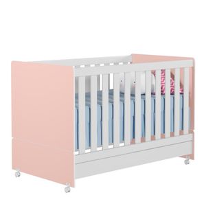 Berço Mini Cama 2 Em 1 Com Rodizios 3200 Branco Rosa Plla Branco Rosa