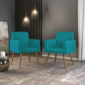 Kit 2 Cadeiras Escritório Poltrona Azul Turquesa