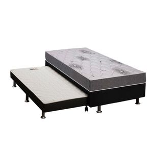 Cama Box C/auxiliar Solteiro: Colchão Espuma Polar D33 Pérola PremiumBase Rústico Black(88x188)