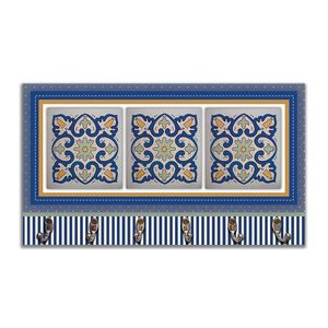 Cabideiro De Parede Porta Colar Chaves Cintos Azulejo Azul