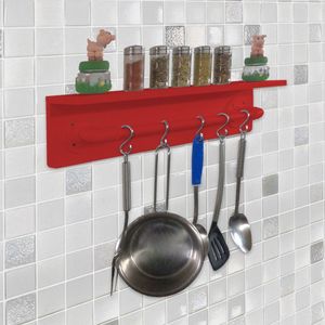 Prateleira Para Temperos E Suporte Utensílios E Panelas Cozinha Estilo Industrial Vermelho Laca