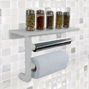 Suporte De Parede Porta Papel Toalhas E Prateleira Para Temperos Cozinha Estilo Industrial Branco