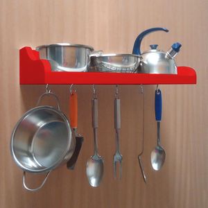 Prateleira Suporte Porta Panelas E Utensílios De Cozinha Vermelho Laca
