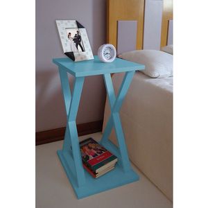 Mesa X Lateral De Apoio Ou Mesa De Cabeceira Azul Laca