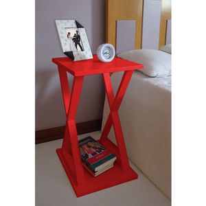 Mesa X Lateral De Apoio Ou Mesa De Cabeceira Vermelho Laca