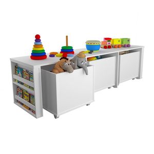 Rack Organizador Infantil Com Baús E Porta Livros E Carrinhos Kenji 100% Mdf