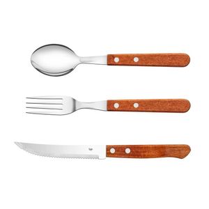 Kit Talheres Cabo Madeira Com 6 Peças Ud235 Marrom