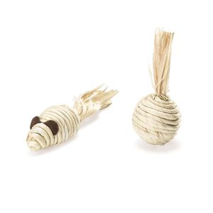 Brinquedo De Fibra Natural Gatos Conjunto Ratinho e Bolinha