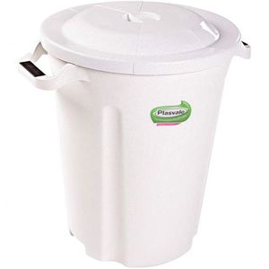 Lixeira 97L S/ Pedal C/ Tampa Branca Plasvale 164Bco
