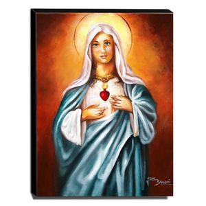 Quadro De Pintura Sagrado Coração De Maria 80X60Cm-1495