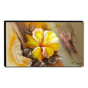 Quadro De Pintura Hibisco Amarelo 60X105Cm-1483