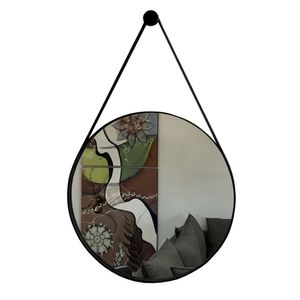 Espelho Adnet Redondo Decorativo Alça 60Cm Completo Preto