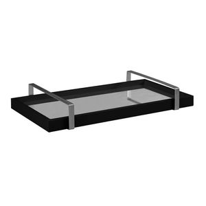 Bandeja Espelhada 25x50cm Preta Com Alça Prata