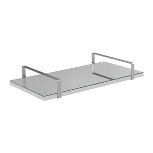 Bandeja Espelhada 25x50cm Borda Infinita Branca Com Alça Prata