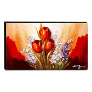 Quadro De Pintura Tulipas Vermelhas 60x105cm-1561