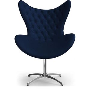 Cadeira Decorativa Com Capitonê Big Egg Azul Marinho Giratória