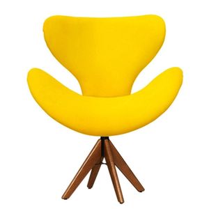 Cadeira Decorativa Egg Amarela Com Base Giratória Madeira