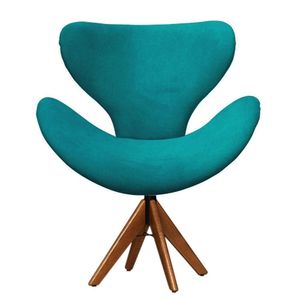Cadeira Decorativa Egg Azul Turquesa Com Base Giratória Madeira