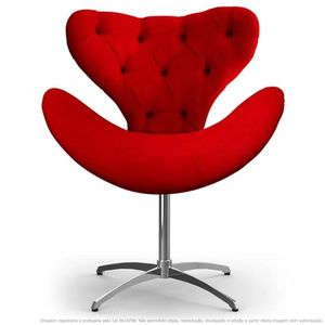 Cadeira Com Capitonê Decorativa Poltrona Egg Vermelha Com Base Giratória