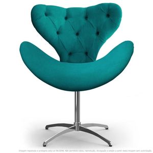 Cadeira Com Capitonê Decorativa Poltrona Egg Azul Turquesa Com Base Giratória