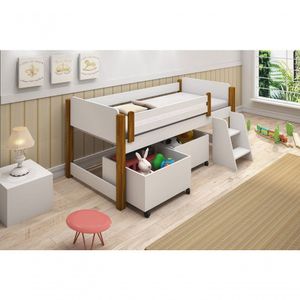 Cama Naty Branco Mel Com 2 Baús E Escadinha