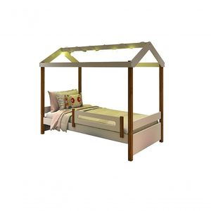 Cama Casa Eliz Branco Mel Com Cordão De Luzes Led