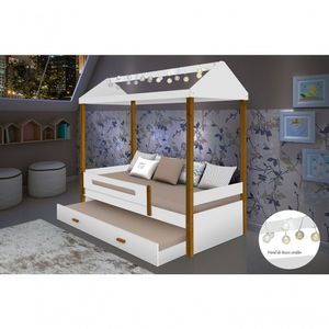 Cama Casa Branco Mel Com Cordão De Luzes Led