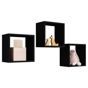 Kit 3 Nichos Decorativos Parede Milla Quadrado Em Mdp Preto