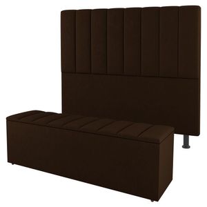 Cabeceira E Baú Cama Box Queen Cora 160cm Sintético Marrom