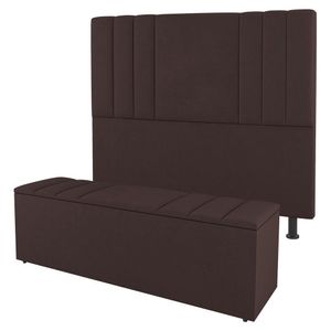 Cabeceira E Baú Cama Box King Grace 195cm Sintético Marrom