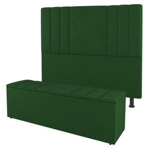 Cabeceira E Baú Cama Box Queen Size Grace 160cm Suede Verde