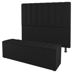 Kit Cabeceira E Baú Cama Box Solteiro Cora 90cm Suede Preto