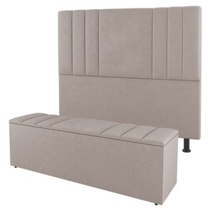 Kit Cabeceira E Baú Cama Box Casal Grace 140cm Suede Bege