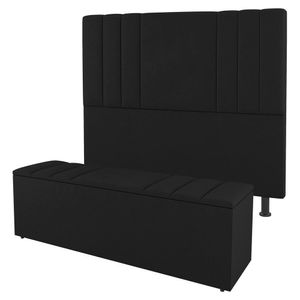 Cabeceira E Baú Cama Box Solteiro Grace 90cm Sintético Preto