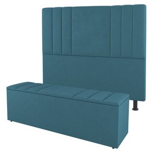 Cabeceira E Baú Cama Box Solteiro Grace 90cm Suede Turquesa