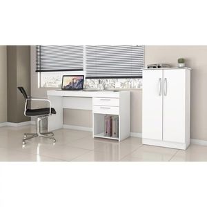 Conjunto Para Escritório Com Mesa Office E Armário Branco