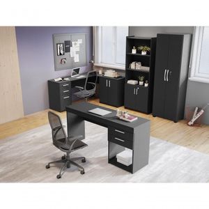 Conjunto Para Escritório 2 Mesas 2 Armários Altos Preto