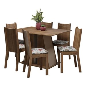 Conjunto Sala De Jantar Mesa Tampo De Madeira 6 Cadeiras Rustic/crema/hibiscos