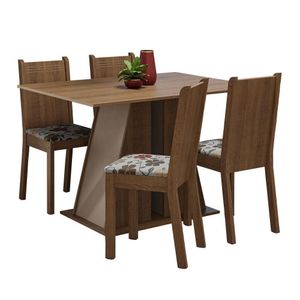 Conjunto Sala De Jantar Mesa Tampo De Madeira 4 Cadeiras Rustic/crema/hibiscos