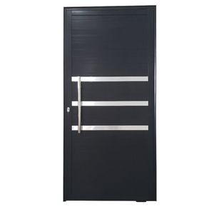 Porta Pivotante De Alumínio 210 X 100cm Com Friso Veneza Esquadrias Bergamo Preto