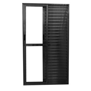 Porta Balcão De Alumínio 3 Folhas 210 X 150cm Com Fechadura Linha 25 Preto