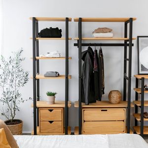 Estante Laguna 6 Prat 180ax60lx42p Em Madeira Cor Preto E Mel