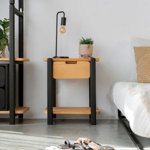 Mesa De Cabeceira Laguna 52,6ax45lx42p Em Madeira Cor Preto E Mel