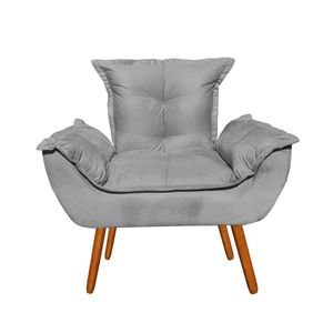 Poltrona Decorativa Opala Sala De Estar Luxo Suede Cinza