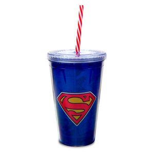 Copo Com Canudo Logo Superman Dc Comics 450ml Tasco Inport