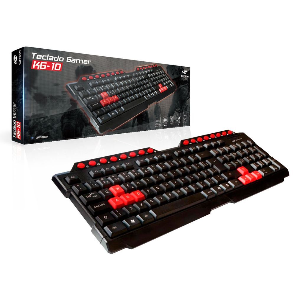 Teclado Gamer C3Tech Kg-10Bk, Usb, Abnt2