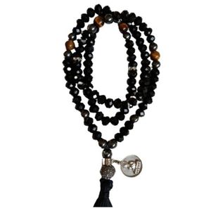 Japamala Pedras Olho De Tigre E Hematita Com Cristal Preto