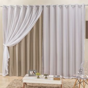 Cortina Elegance Para Varão Tecidos Semi Blackout e Voal 3,00M X 2,50M - Bege